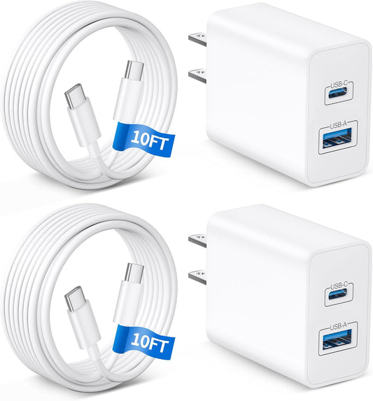 iPhone 17/17 Pro Max Charger, 2 Pack 45W USB C Charger Block Fast Charging | for iPhone 17/16/15/Pro/iPad, with 10FT Long Type C Cable Cord, Dual Port, GaN USB-C Power Adapter, Super Fast Plug, Compact