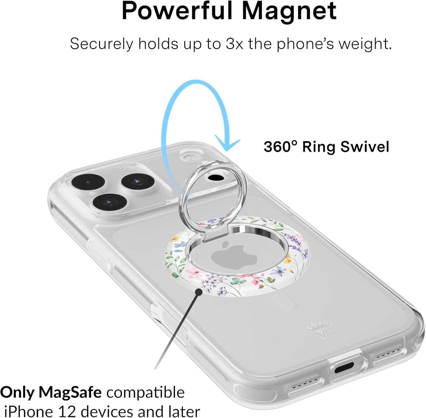 VELVET CAVIAR Compatible with MagSafe Phone Grip 2.0 | Cute Magnetic Ring Holder | Finger Loop Kickstand | Pop On Accessory for iPhone 17, 16, 15, 14, 13, 12 | Enchanted Floral