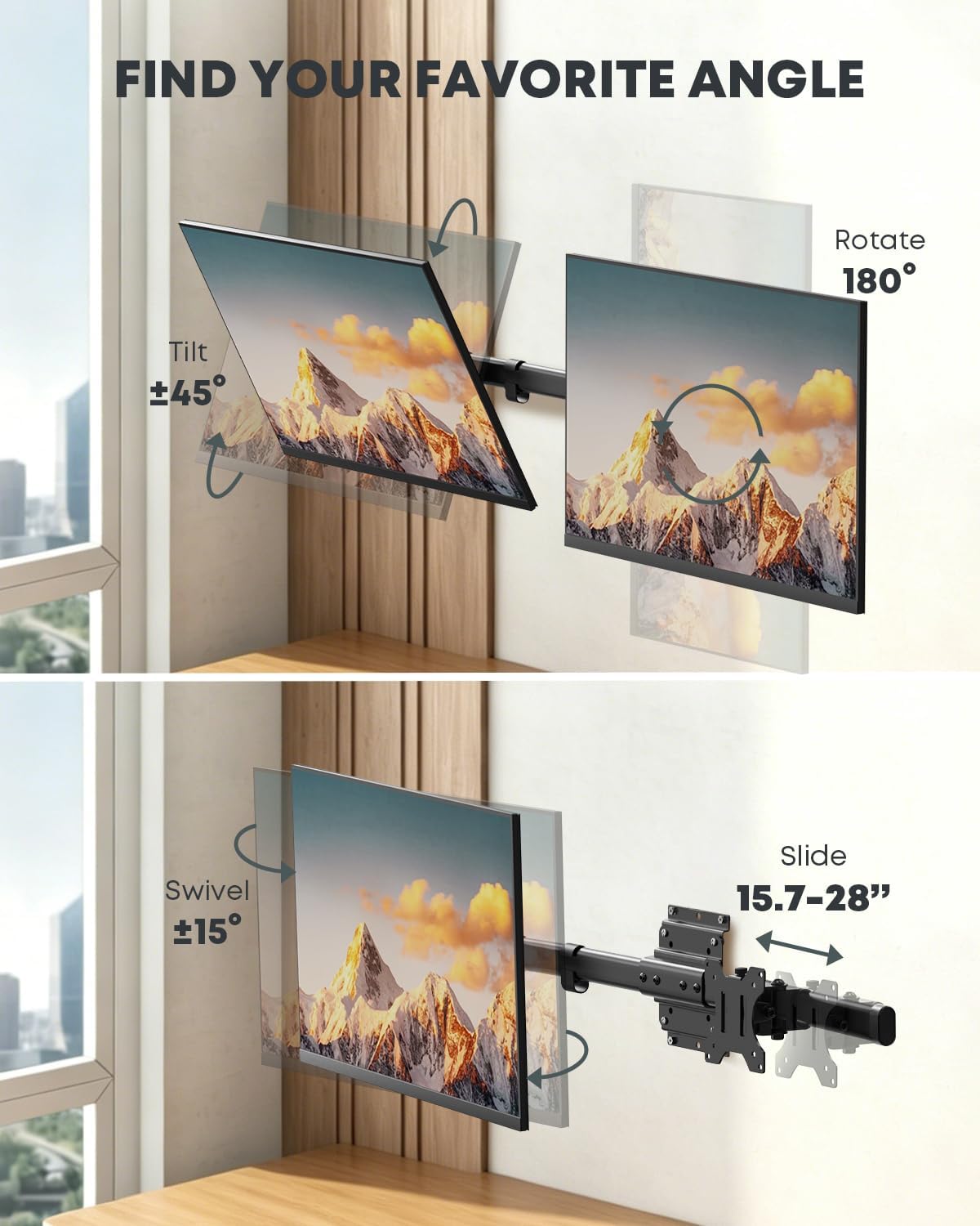 Dual Monitor Wall Mount fits 13-27 Inch, Single to Double Bracket Adapter
