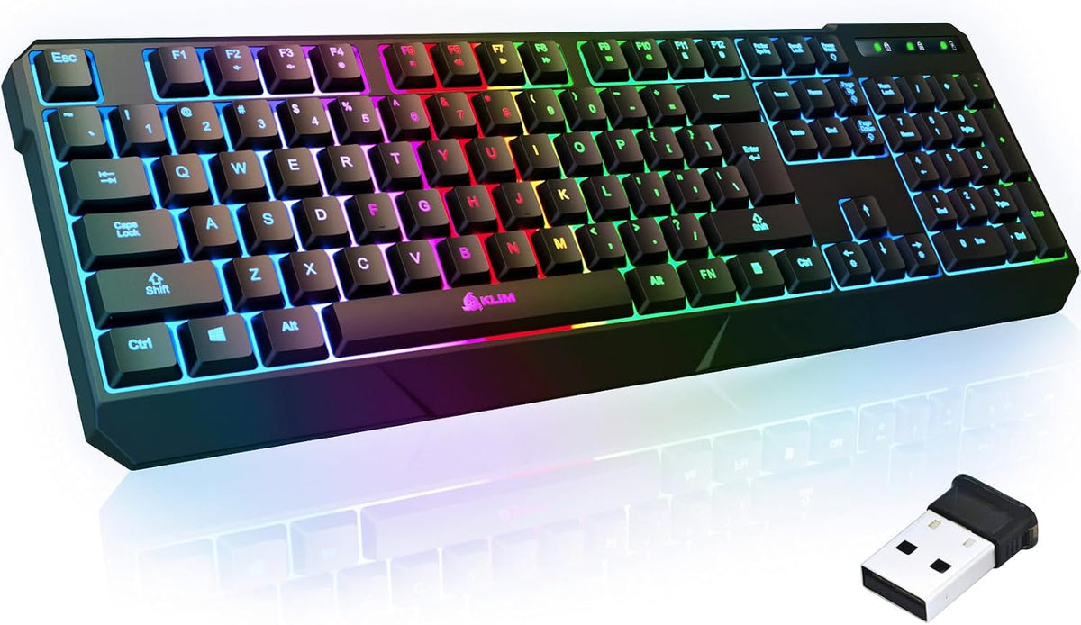 KLIM Chroma Wireless Keyboard – RGB Backlit Gaming, Rechargeable Battery, PC Keyboard, Durable & Water-Resistant, Compatible with PS4, PS5 & Mac - Black