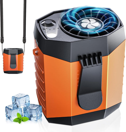JKBOOM Portable Waist Fan, 9200RPM High Speed Wearable Fan, Mini Rechargeable Personal Fan for Jobsite & Outdoor, 25H Runtime, 25dB Quiet, Belt Fan with LED Flashlight for Men, Orange