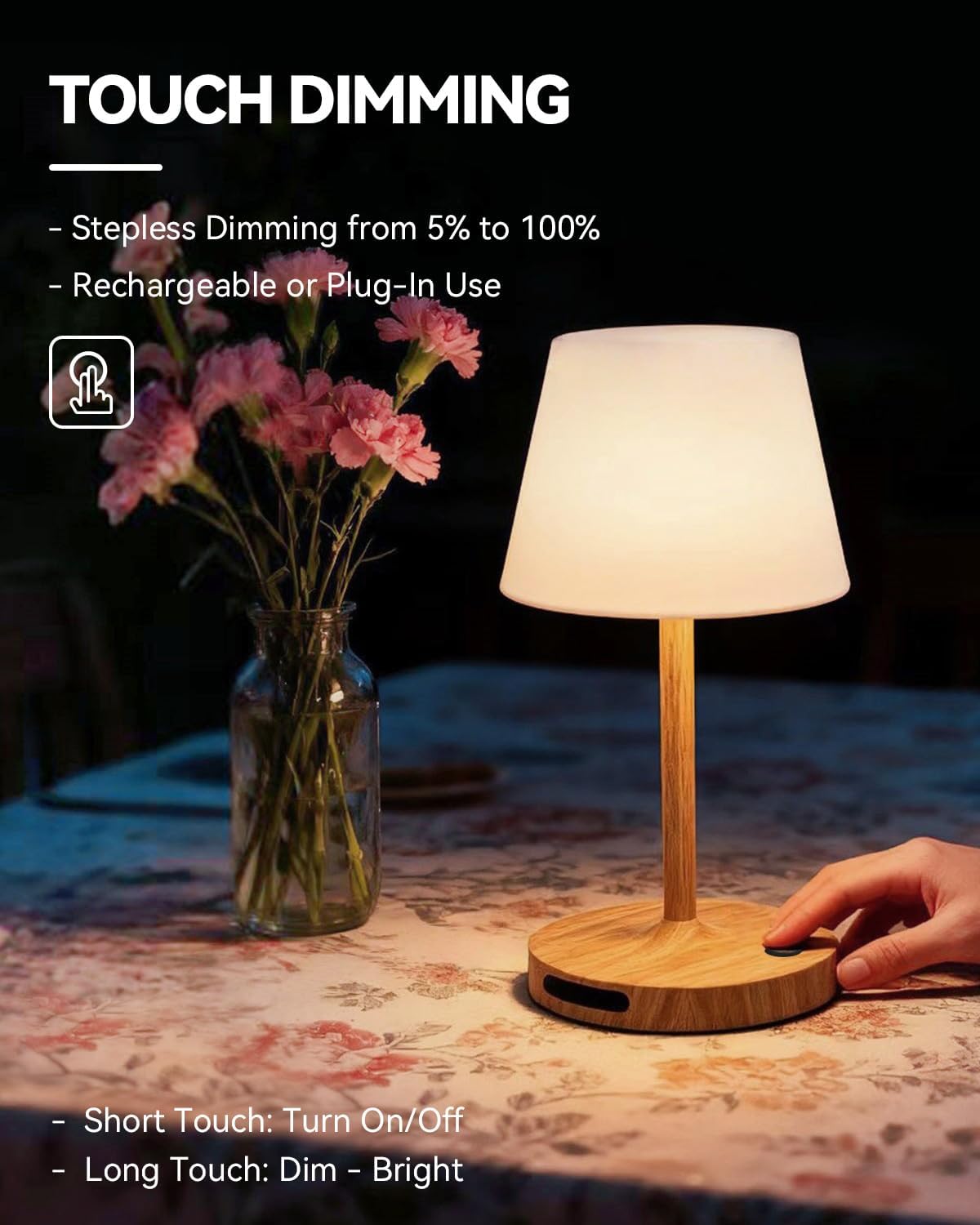 SAIWEYA Outdoor Waterproof Shower Lamp, 5200mAh Rechargeable Bathroom Lamp | IP65 Cordless Shower Light, Touch Dimming, Long-Lasting Battery, Versatile for Patio, Camping, Bathroom, Restaurant & Kitchen