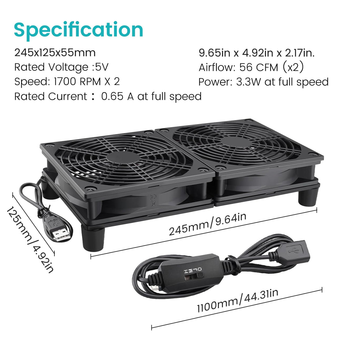 Wathai 240mm Router Cooling Fan for Computer Cooler Small Box 5V USB | USB Powered Multi Speed Electronics Cooling Pad, Modem Receiver TV Box Amplifier Receiver Stand, Small Computer Fans
