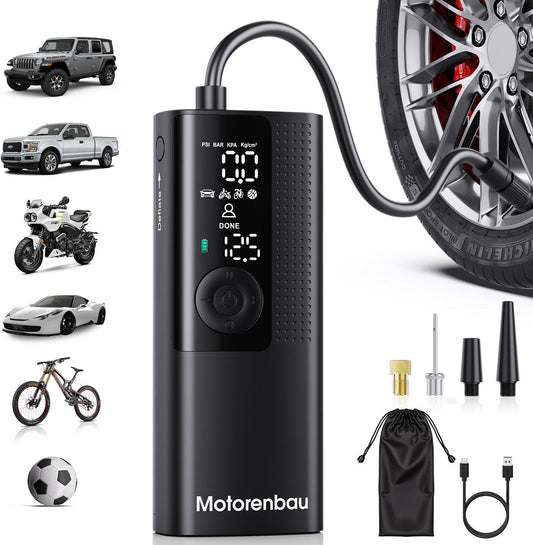 Tire Inflator Portable Air Compressor, 3X Faster Inflation | for Car Tires, Bikes, Motorcycles, Balls, Auto Shut-off, Cordless Air Pump with LED & Digital Pressure Gauge