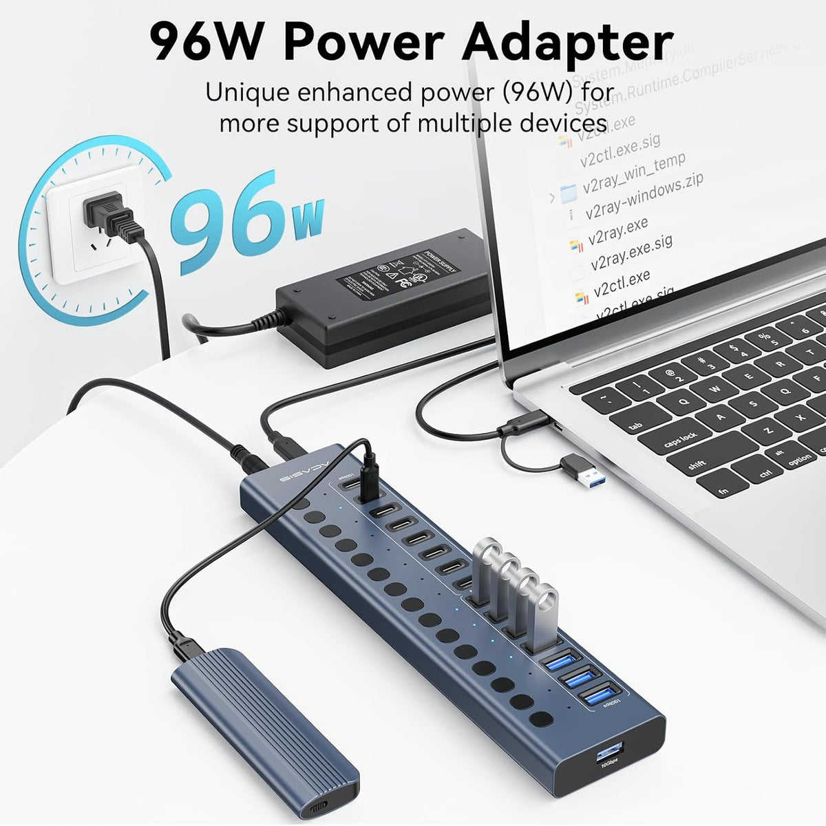 ACASIS 16 Ports Powered USB 3.2 Hub (8 USB-A 3.2 +8 USB-C 3.2), 10Gbps | Individual On/Off Switch for Each Port • Aluminum Housing • Better Heat Dissipation • Plug & Play • 96W Power Adapter
