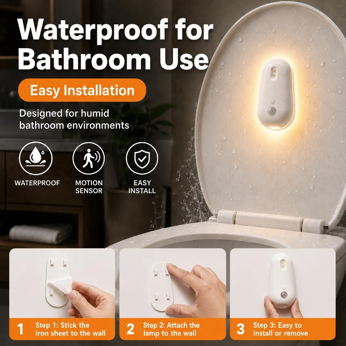 Motion-Activated UV Toilet Light with Motion Sensor, Rechargeable Automatic LED Night Light for Bathroom Bowl, Adhesive Mounted Smart Lighting for Toilet (1 Pack)