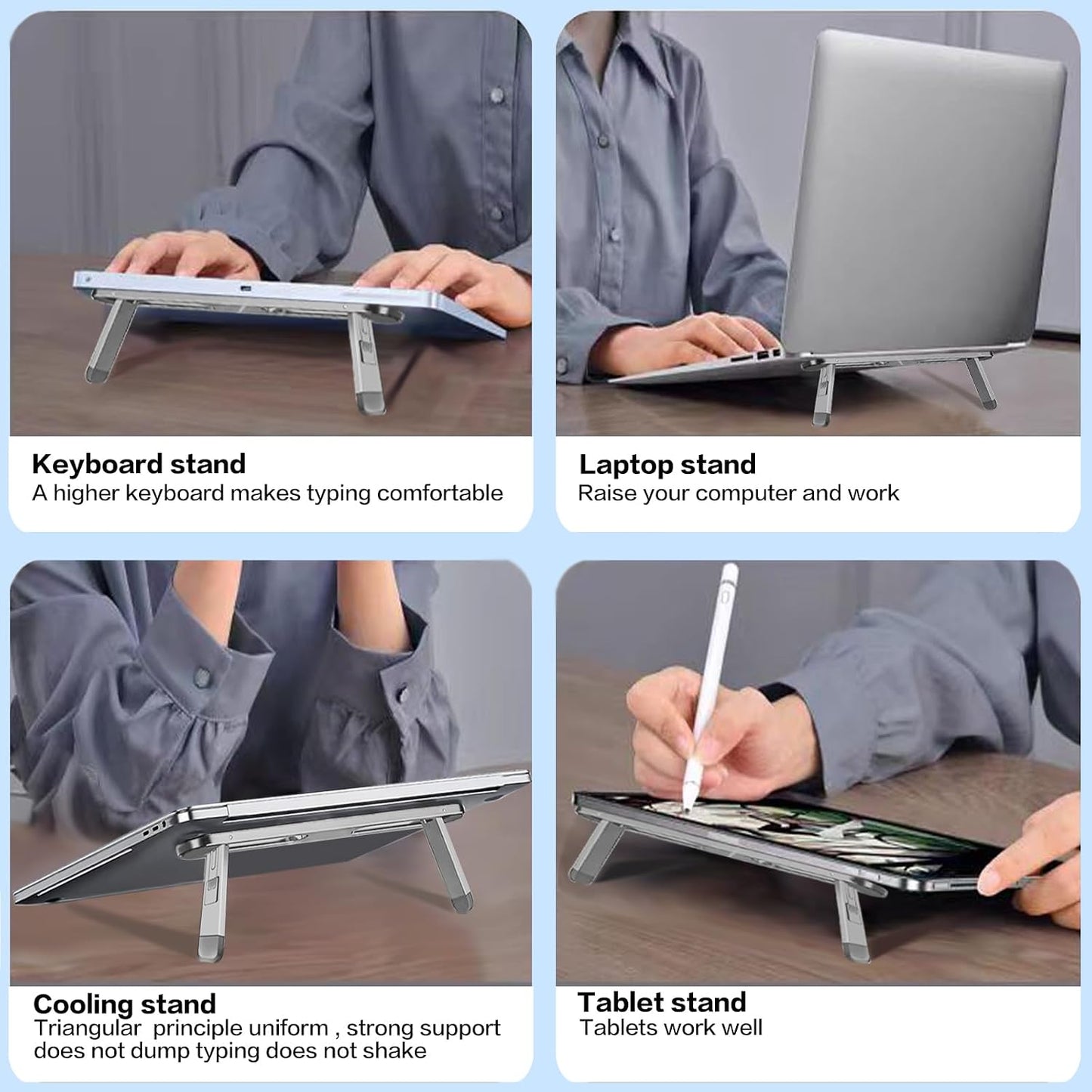 Laptop Computer Stand Keyboard for Desktop Adhesive Laptop Stand Heat Dissipation, Aluminum alloy Keyboard foot Support pad Height, Be Suitable for With 10 to 17 inch Accessories (silver)