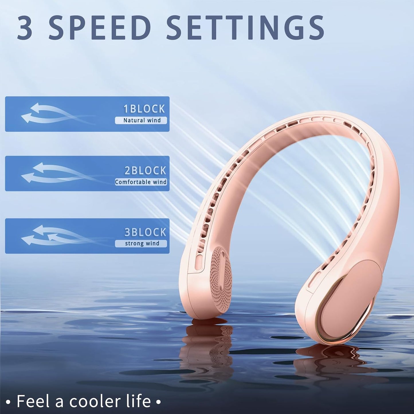 ASNUG Portable Neck Fan, Neck Fans for Women, 4000 mAh Rechargeable Personal Fan,360° Hands Free Bladeless Fan, 3 Speeds Adjustable, Faster Cooling, Super Quiet, Suitable for Home, Office, Travel