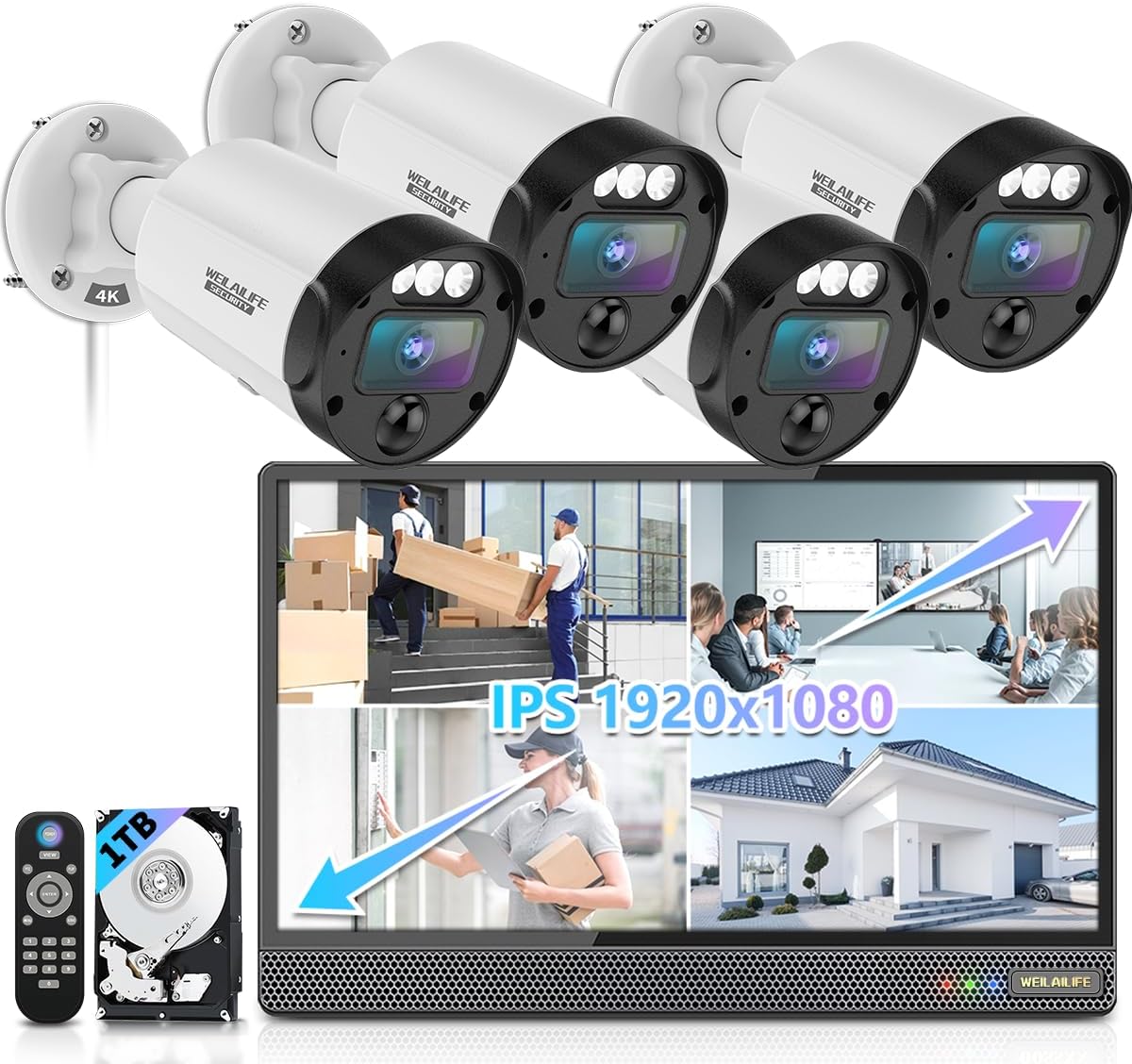 4K Outdoor Wired Security Camera System with 16" HD Monitor