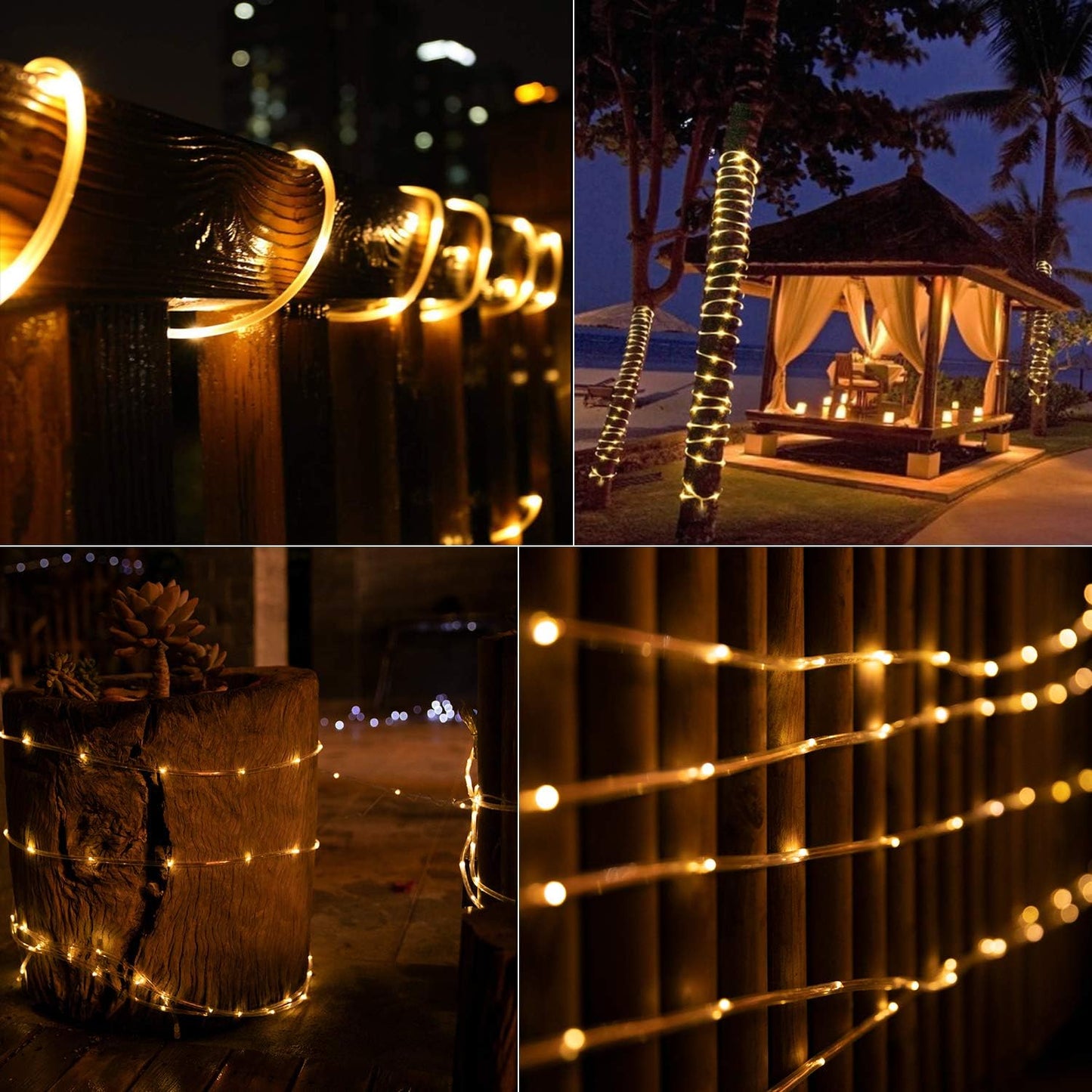 Brightown 39FT 100LED Solar Rope Lights Outdoor Waterproof, Warm White | IP65 Solar Powered Fairy Lights with 8 Lighting Modes, Outdoor String Lights for Party Garden Yard Holiday Tree Decoration