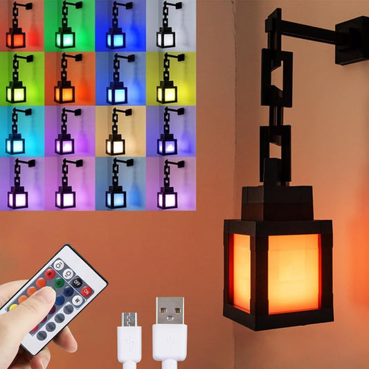 Pixelated Lantern Night Light for Kids, LED 16 Colors Change Hanging Lamp | Rechargeable, Soft, Free Hanging/Tabletop Nightlight Gamer Boys Girls Bedroom Game Room Dorm Home Wall Decor, Birthday Gift