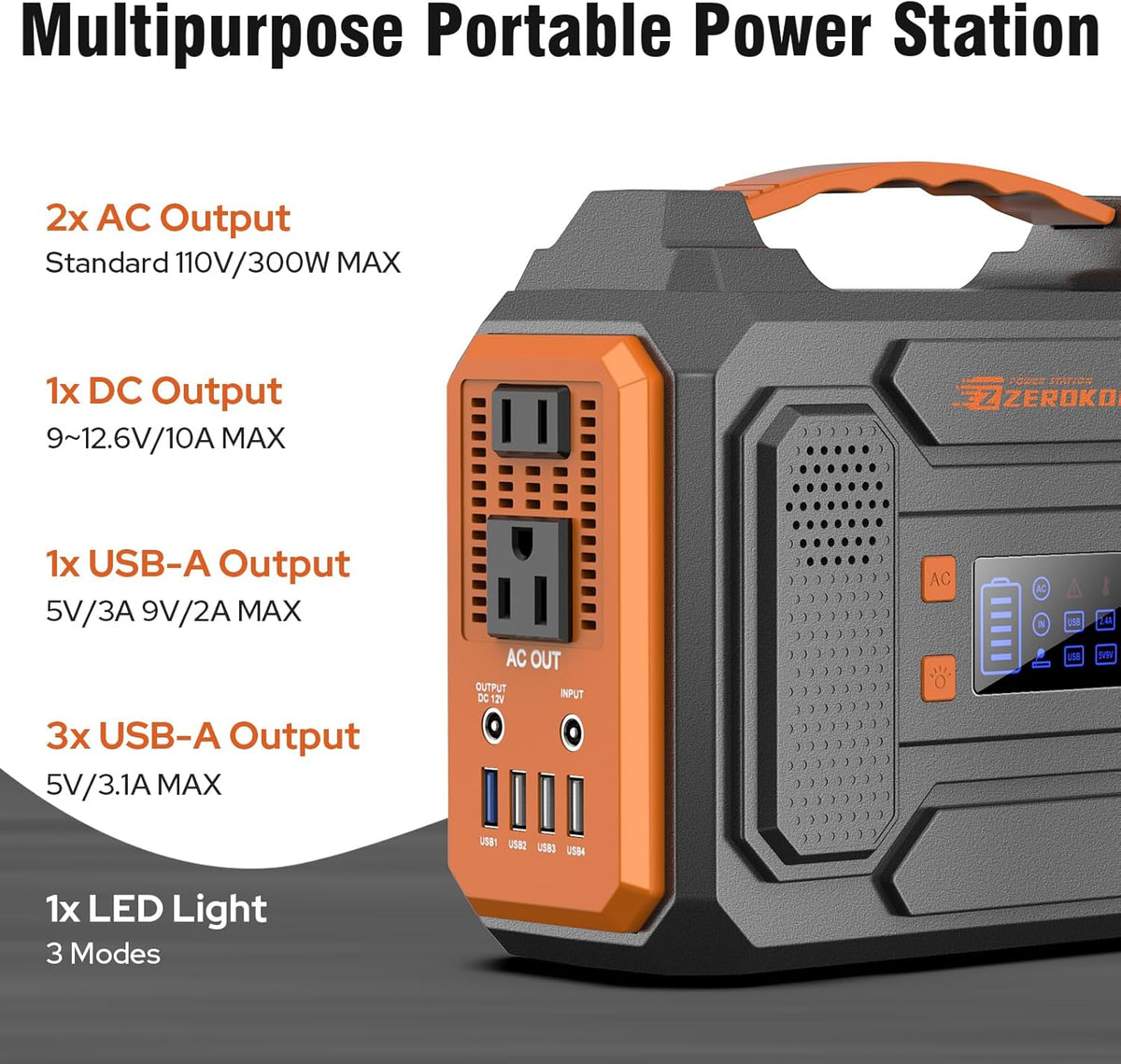 Portable Solar Generator 300W Portable Power Station with 60W Solar Panel | 110V Pure Sine Wave 280Wh Battery Solar Power Pack with USB QC3.0 DC AC Outlet for Camping Smart Device RV Van Outdoor-Orange