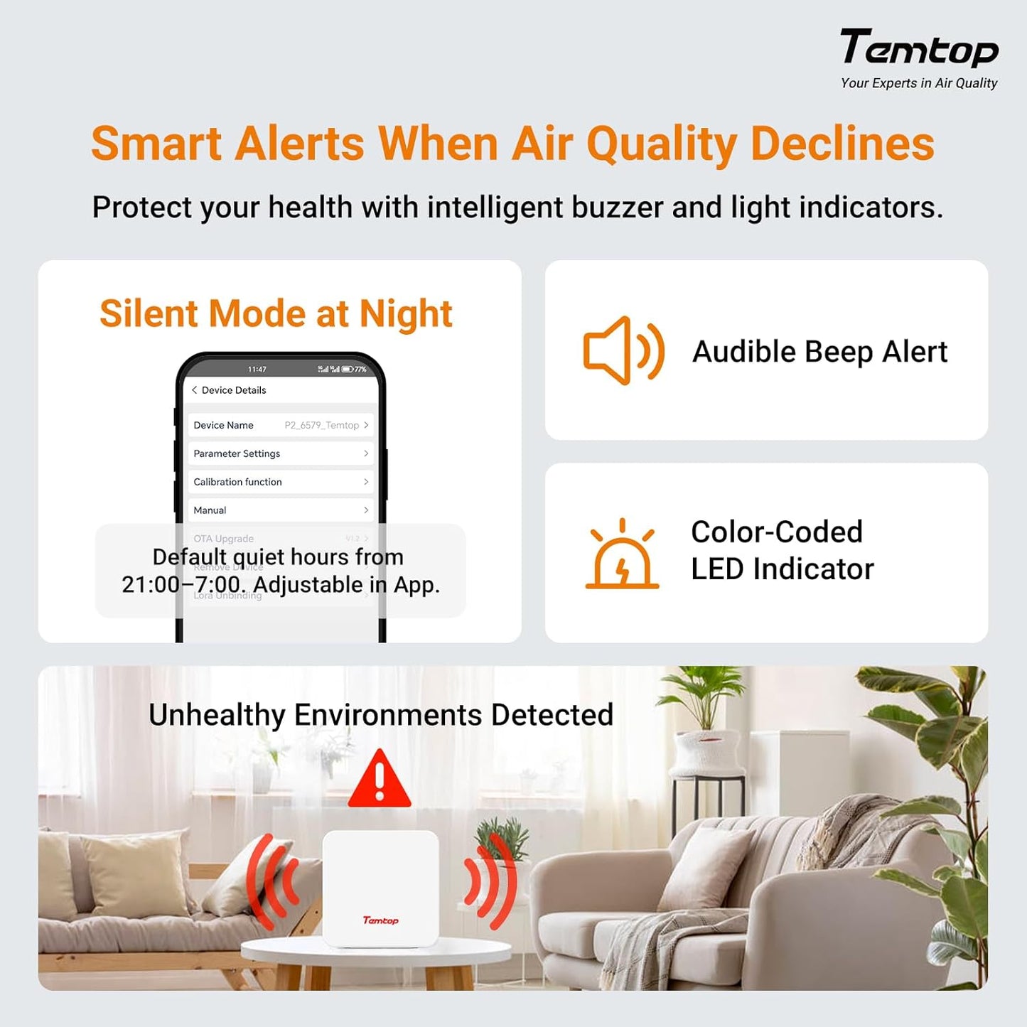 Temtop Ultimate Air Quality Monitoring System: M100 2nd Gen Master Unit with P1 (PM2.5/PM10) & P2 (CO2/PM2.5/PM10) Sensors for Comprehensive Whole-Home Coverage & Smart Insights