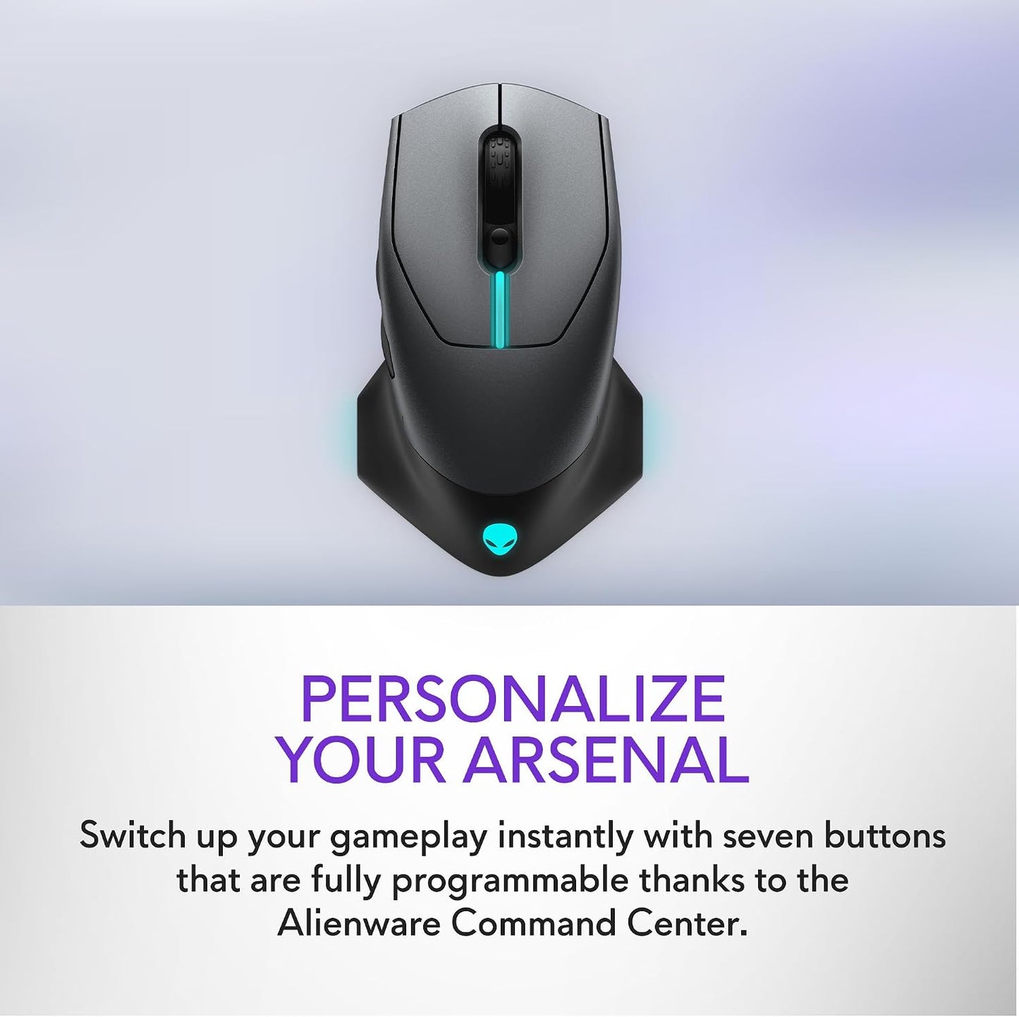 Alienware Wireless Gaming Mouse AW610M, 16000 DPI, 400 IPS, 7 Buttons | USB Wired, Optical Sensor, Programmable Controls, 1000Hz Polling, RGB Lighting, Dark Side of the Moon