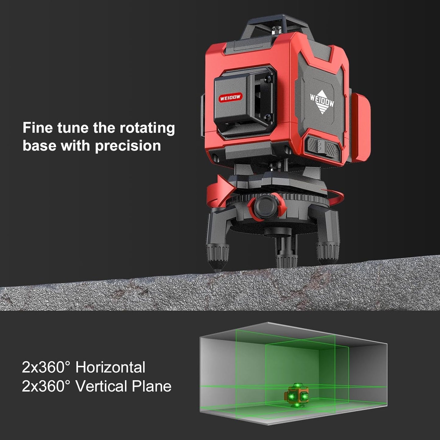 WEIDDW Laser Level 360° Green Cross Line Self Leveling Laser Measuring Tool
