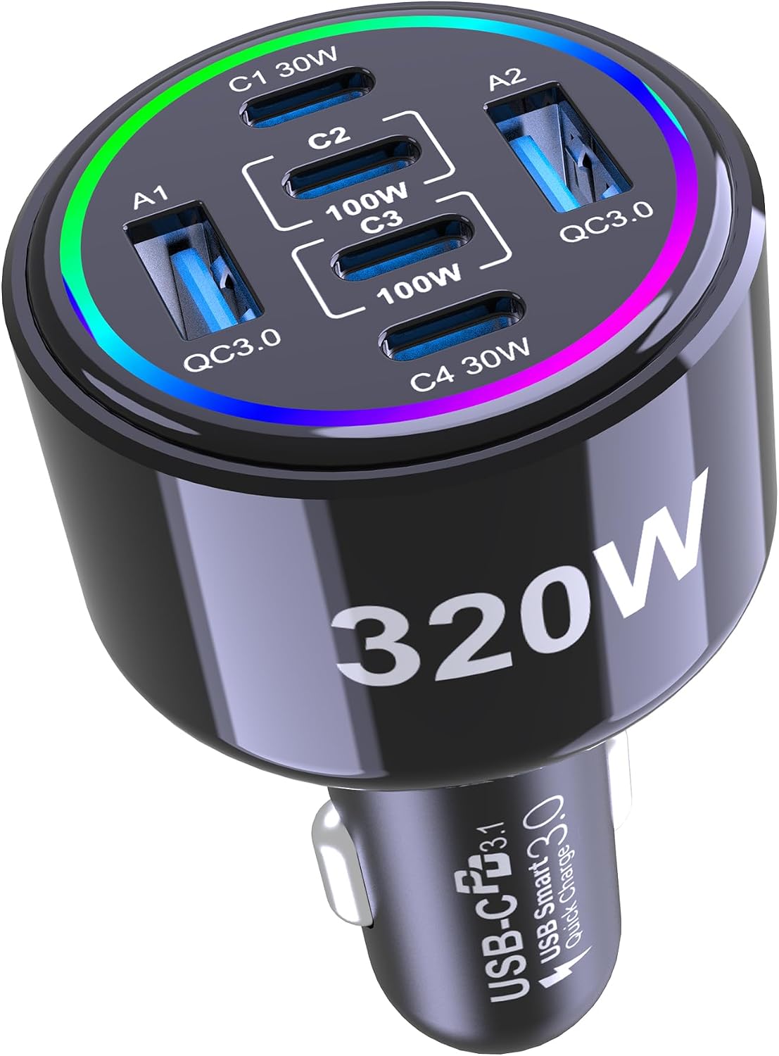 320W USB C Car Charger, 6 Ports Type C Car Charger | PD3.0/QC4.0/PPS Super Fast Charging for iPhone 17/16/15 Series, Galaxy S25/S24/23, iPad, MacBook Pro/Air, Laptop (Black)