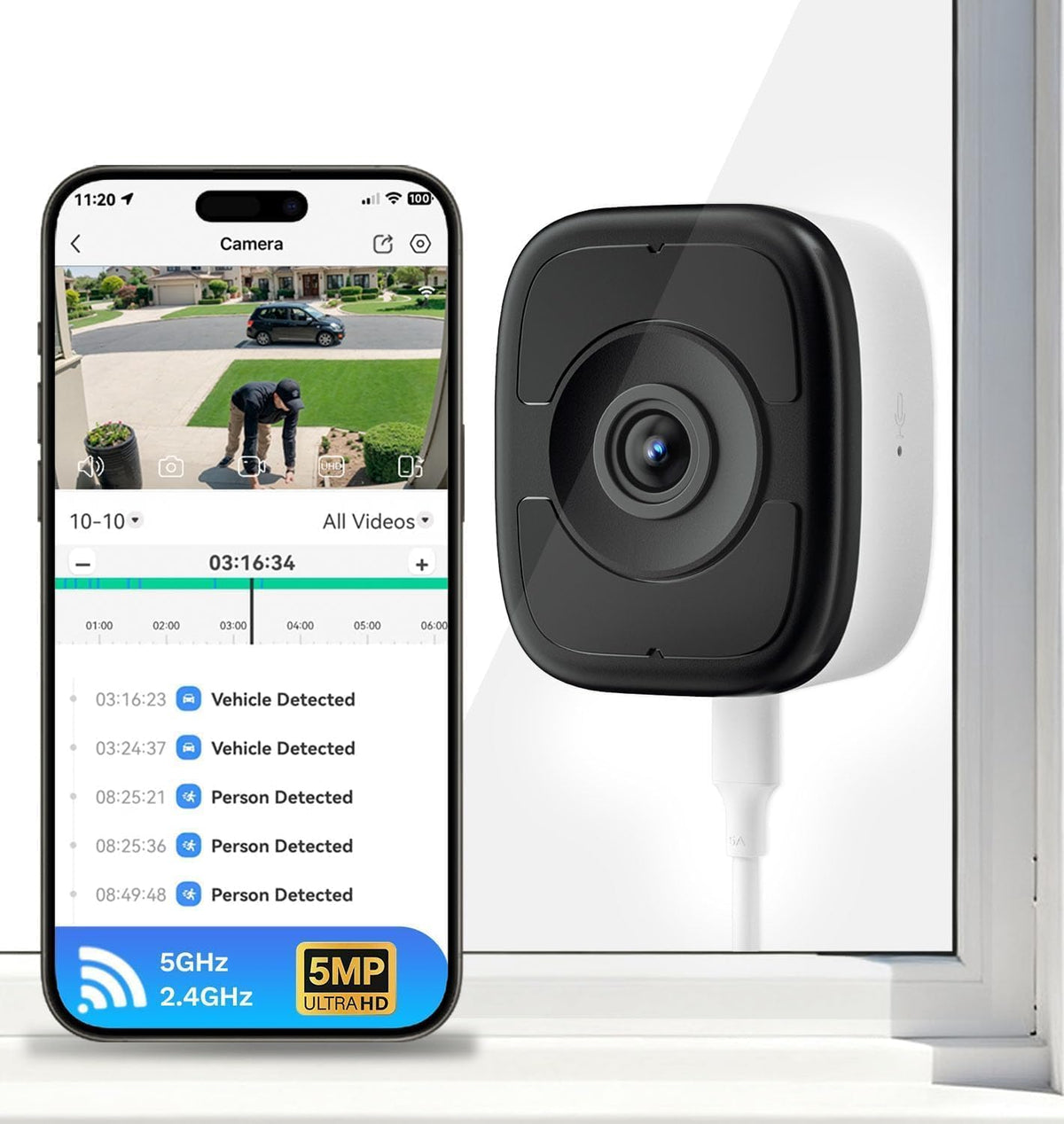 LongPlus 5MP 3K Safeview Window Security Camera, WiFi6 Indoor Window Camera