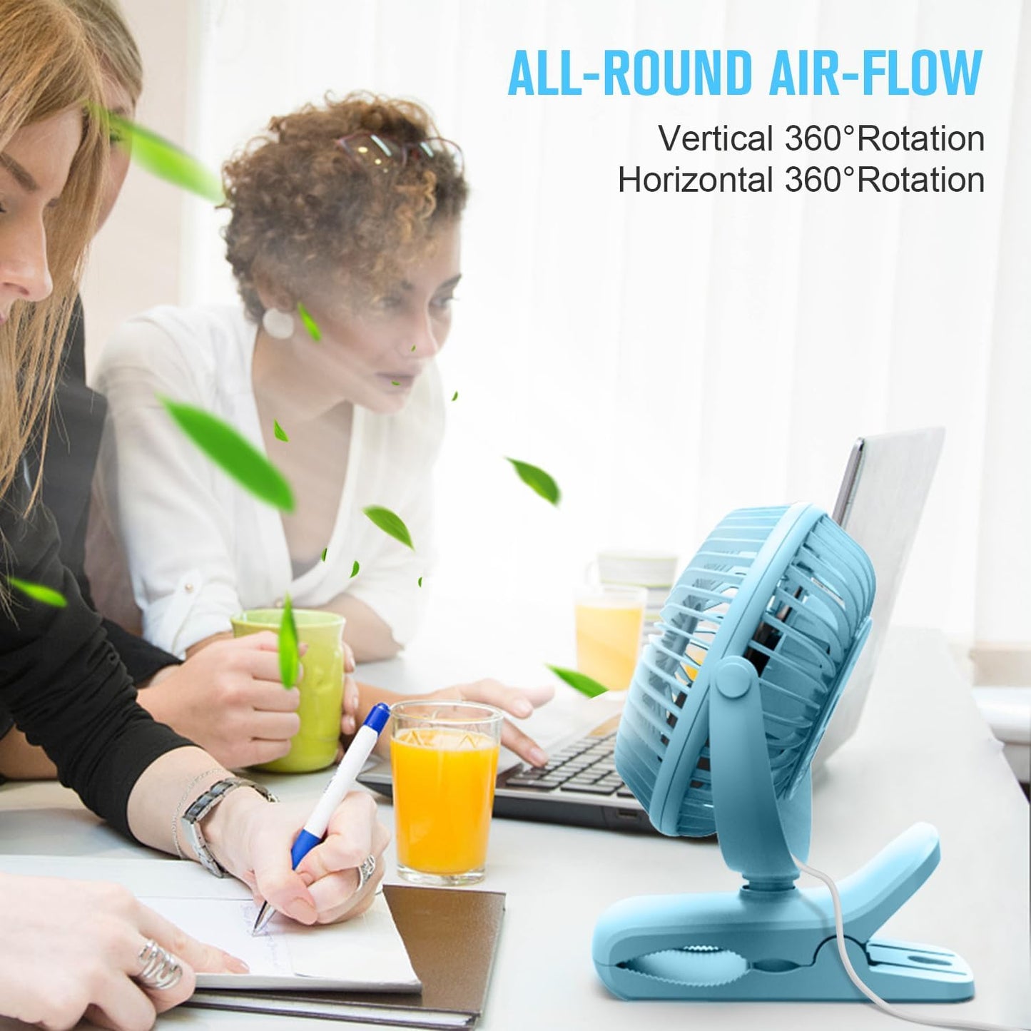BESKAR USB Clip on Fan, Portable Small Desk Fan with Cord Powered | 3 Speeds Strong Airflow, Sturdy Clamp, Ultra Quiet Personal Cooling Fan for Office Dorm Bedroom Stroller