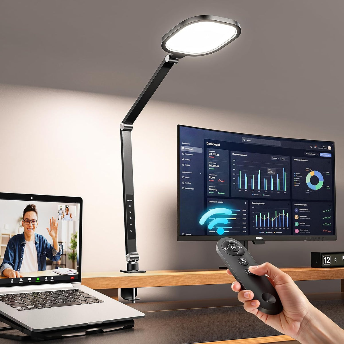 LitONES LED Desk Lamp for Home Office with Clamp and Remote | Professional Eye-Caring Lighting, 30 Modes, Memory, For Zoom Meeting, Streaming, Recording, Video Call, 2000LM, CRI 97.8