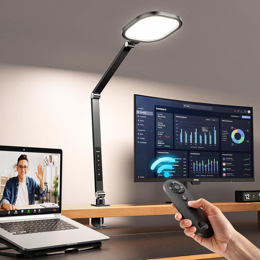 LitONES LED Desk Lamp for Home Office with Clamp and Remote | Professional Eye-Caring Lighting, 30 Modes, Memory, For Zoom Meeting, Streaming, Recording, Video Call, 2000LM, CRI 97.8