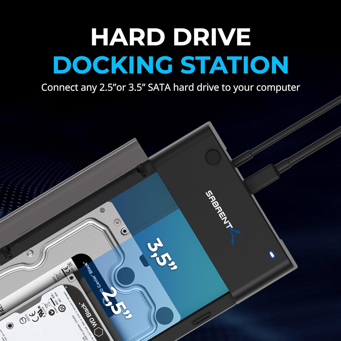 Sabrent USB 3.0 to SATA Hard Drive Docking Station, 2.5/3.5in (EC-DFLT) | Lay-flat dock for 2.5"/3.5" HDD & SSD; UASP 5Gbps; USB-powered; supports SATA I/II/III; hard drive reader; hdd enclosure