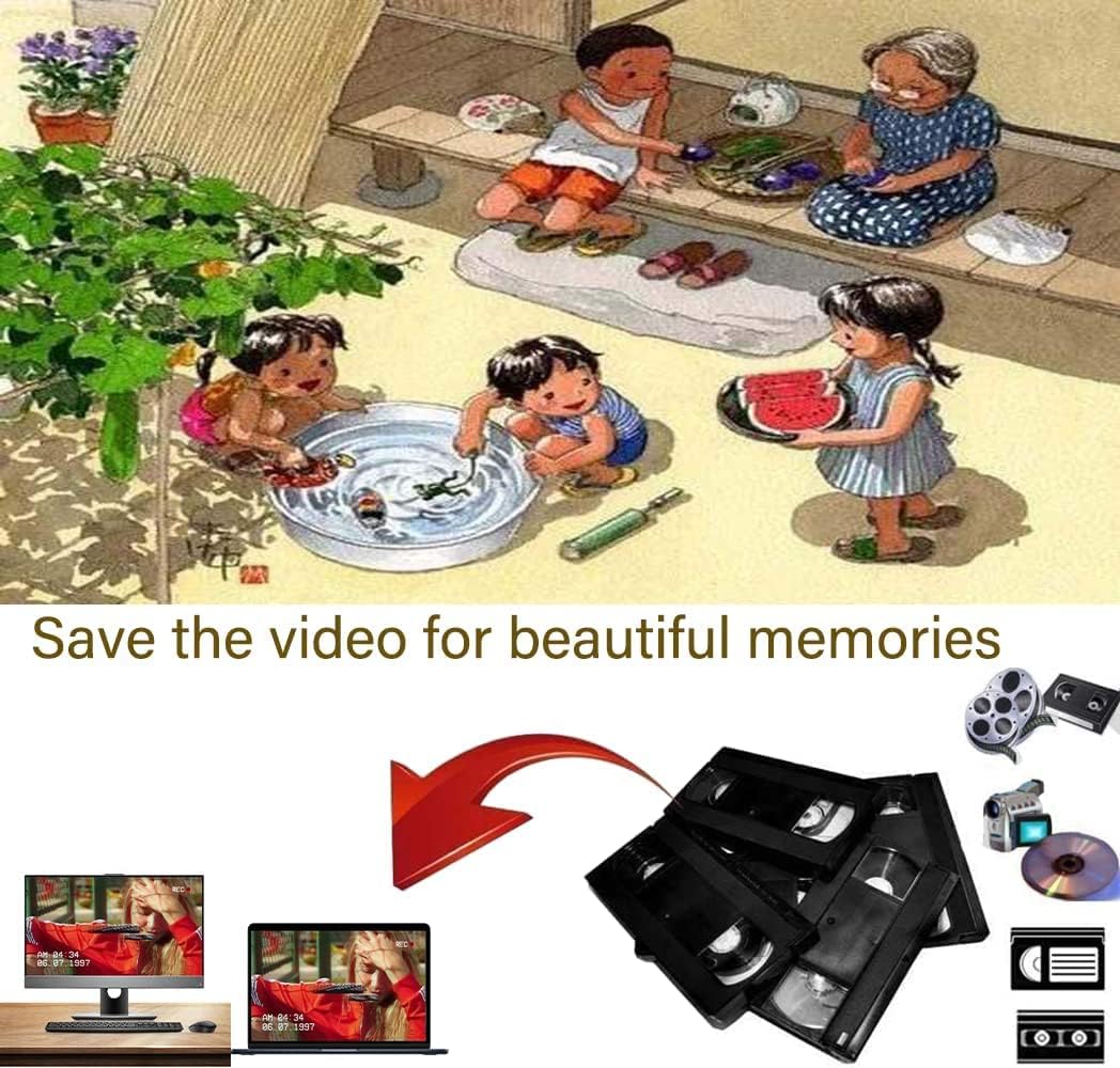 USB 2.0 Video Capture Card, VHS to Digital Converter, Audio Video Grabber for Windows10/11, Mac, Digitize VHS Tapes, Hi8, VCR, Camcorder, DVD, Gaming, with RCA/S-Video to USB Adapter