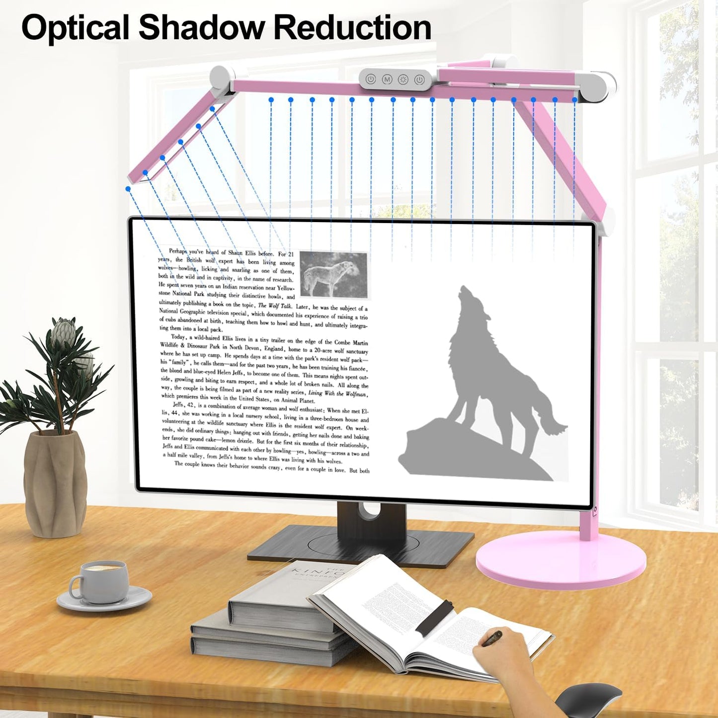 Led Desk Lamp with Base, Adjustable Tall Architect Desk Light for Home Office with Flexible Swing Arm, 24W Pink Bright Table Lamp Auto Dimming Computer Light for Workbench