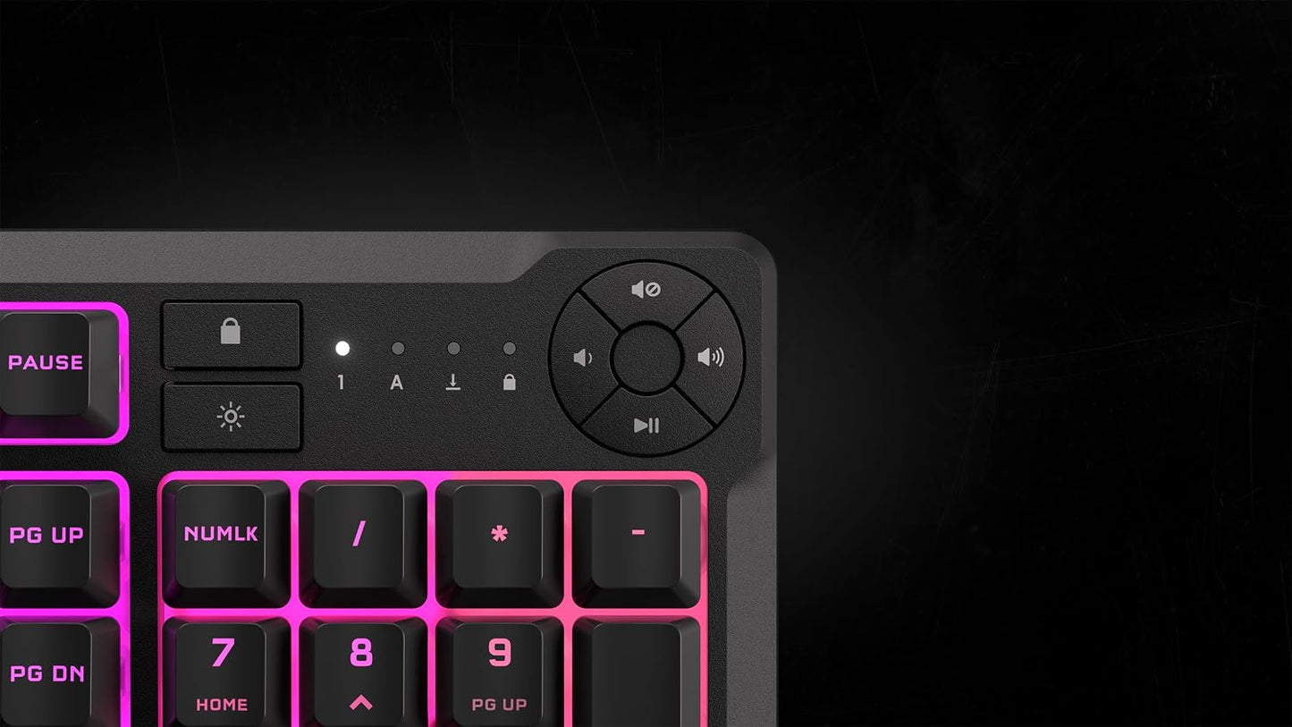 Corsair K55 CORE RGB Membrane Wired Gaming Keyboard – QWERTY US Layout – Quiet, Responsive Switches – Spill Resistance – Ten-Zone RGB – Media Keys – iCUE Compatible – PC, Mac – Black