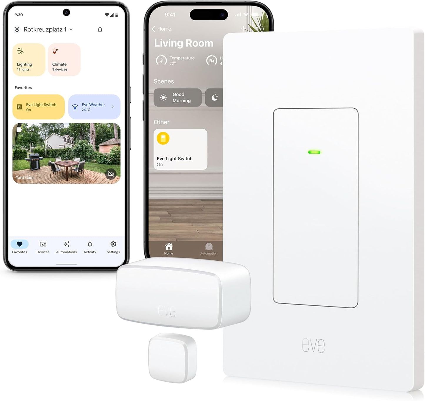Eve Smart Lighting Bundle (Matter): Smart Light Switch + Door & Window Sensor to automate Lighting, Seamless Integration in Apple Home, Alexa, Google Home, SmartThings, Requires Thread Border Router