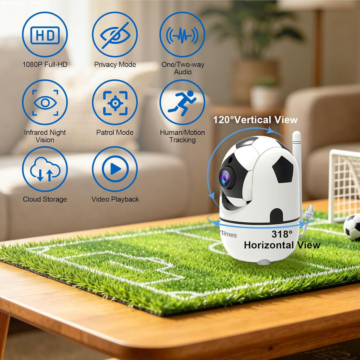 VTimes 1080P Pan/Tilt Indoor Camera, WiFi Cameras for Home Security