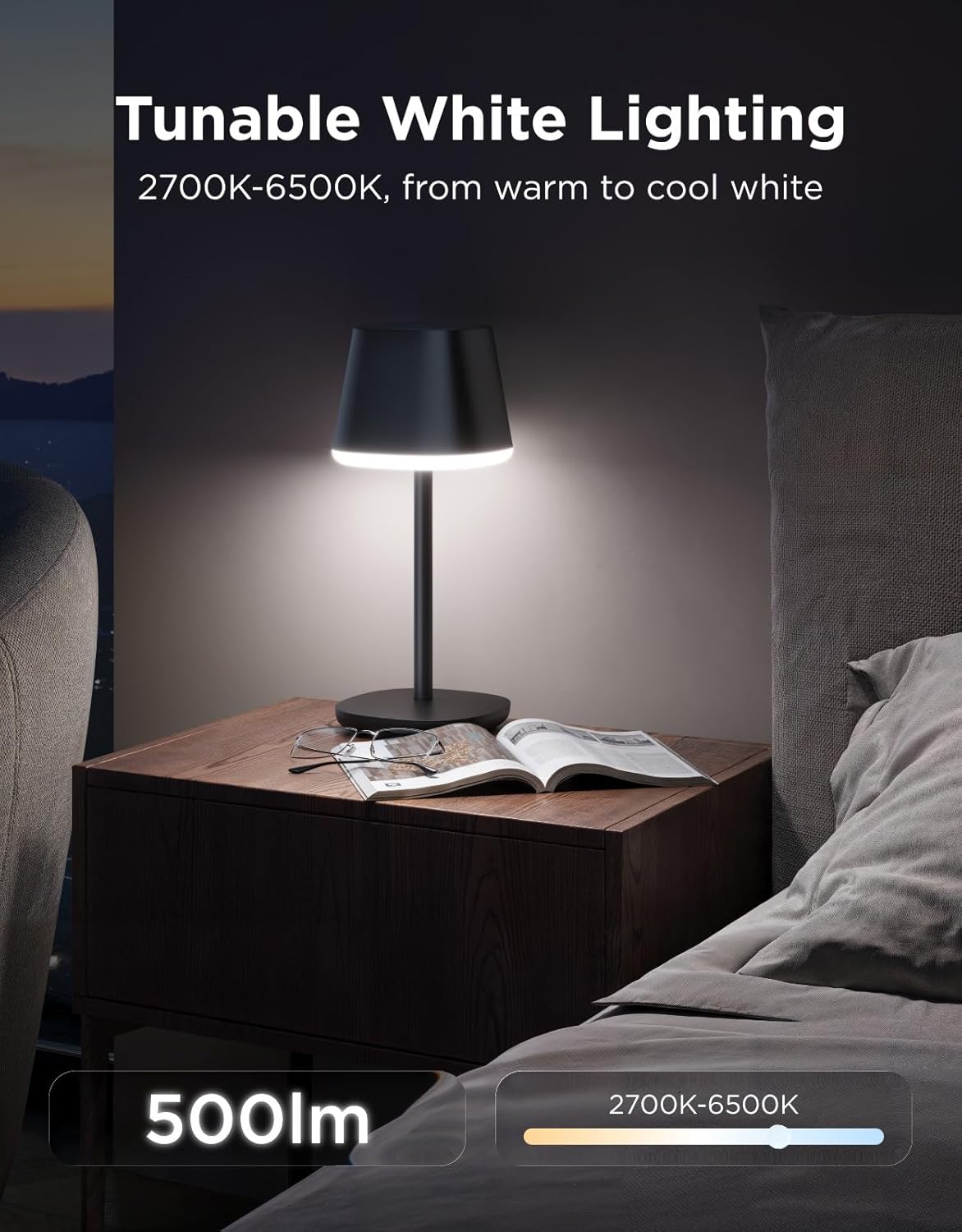 Govee Smart Cordless Table Lamp Classic (No Adapter), RGBIC Desk Lamp | Rechargeable Table Lamp for Bedroom, Living Room, Portable Lamp Works with Matter, Bedside Lamp with 72 Scenes Modes, 500lm