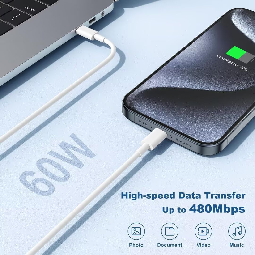 iPhone 17/16/15 Charger, USB C Charger, 2Pack 20W Type C Fast Wall Charge Power Adapter,6FT 60W USB-C to C Cable for iPhone Air/17Pro Max/15/16 Pro Max,iPad Pro 12.9/11 inch,iPad Air 5/4th,AirPods Pro