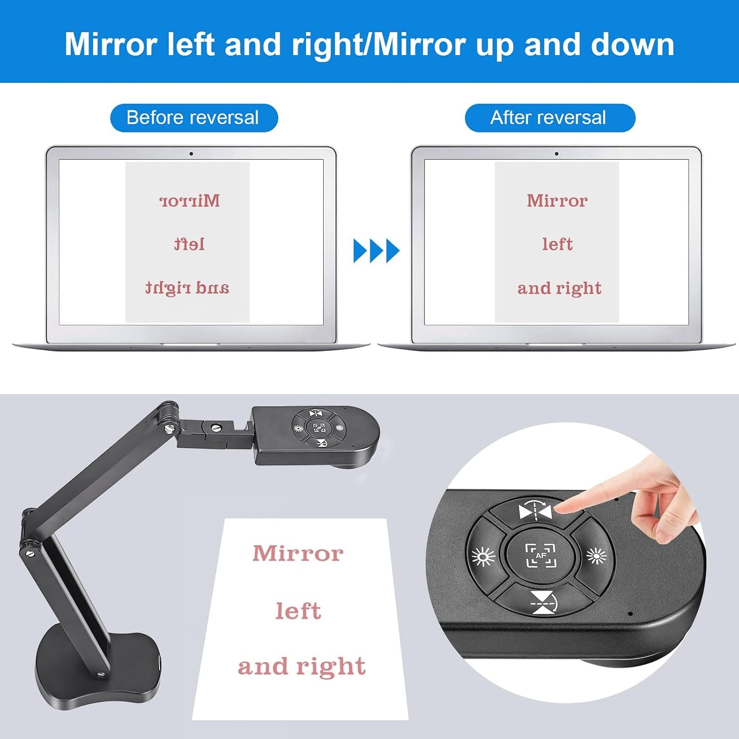 4K USB Document Camera for Teacher, 8MP Webcam & Visualiser for A3 Size with Dual Microphones, 3-Level LED Light, Image Invert, Foldable for Live Demo, Work with Windows, macOS and Chrome OS