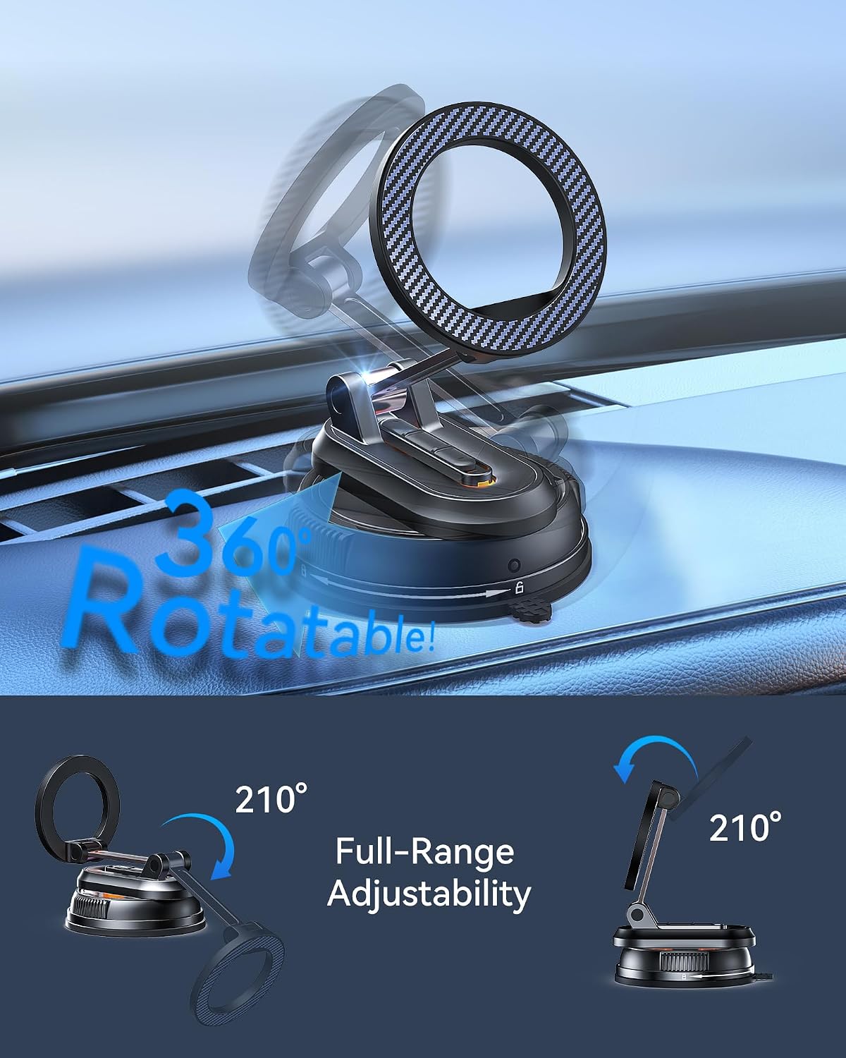 2-IN-1 Detachable MagSafe Car Mount, Vacuum Magnetic Phone Holder for Car | [2800gf Strong Magnet & 89+LBS Suction Base] Phone Holders for Your Car, 360° Adjustable Car Phone Holder for iPhone 17-12