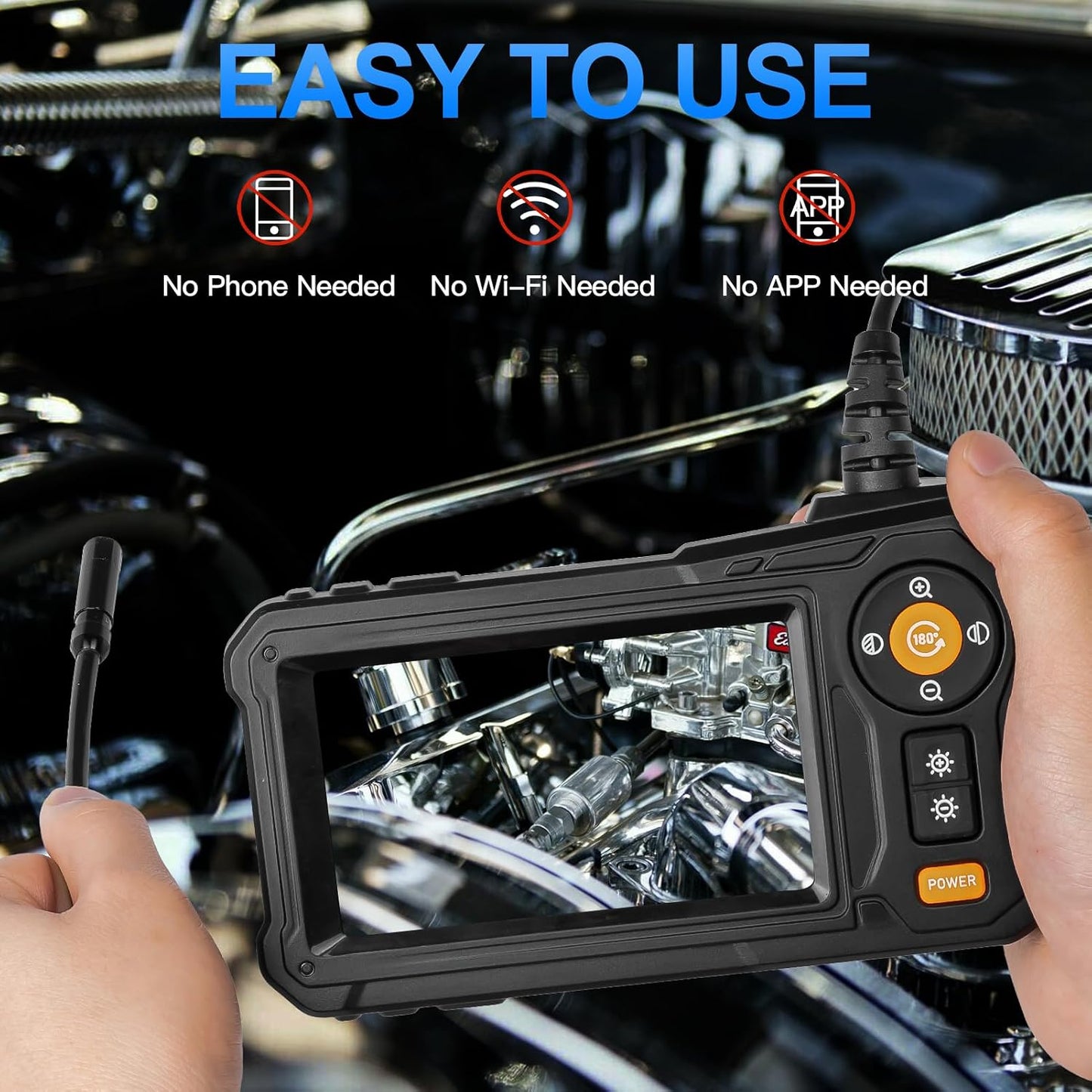 Endoscope Camera with Light for Mechanic Automotive HVAC Wall Inspection | 8 Adjustable LED,4.3" HD IP67 Waterproof Snake Borescope,16.5ft Cord for Drain,Pipe,Plumbing Repair Tools,Gifts for Men