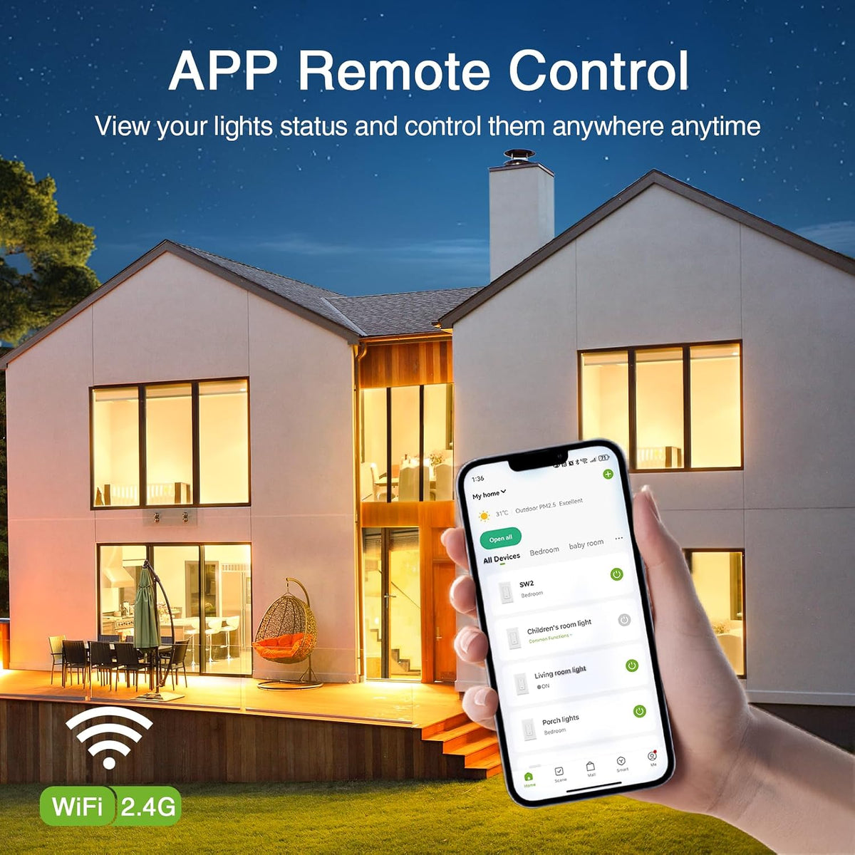 GHome Smart Dimmer Switch, Single Pole, 2.4GHz WiFi Dimmer Light Switch Works with Alexa and Google Home, Voice & APP Remote Control | Timer & Schedule | UL FCC Certified, Neutral Wire Required, 3 PCS