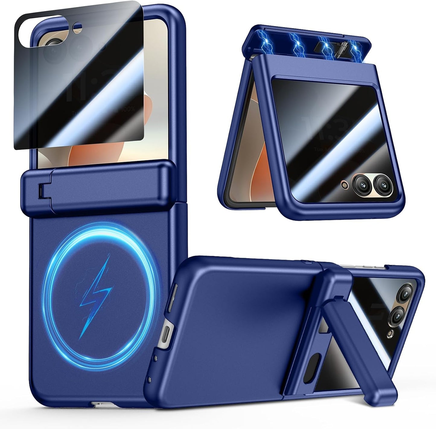 VEGO for Motorola Razr 2026/2025/2024 Case, Compatible with MagSafe | Hinge Protection & Kickstand & Privacy Screen Protector, Magnetic Slim Hard PC Protective Cover for Moto Razr 2026 - Blue