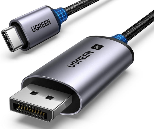 UGREEN Unidirectional USB C to DisplayPort 1.4 Cable 8K@60Hz 4K@240Hz 6.6FT | 32.4Gbps, Thunderbolt 4/3 to DisplayPort Cord, Compatible iPhone 17, MacBook Pro/Air, iPad, Mac Mini, Galaxy, XPS