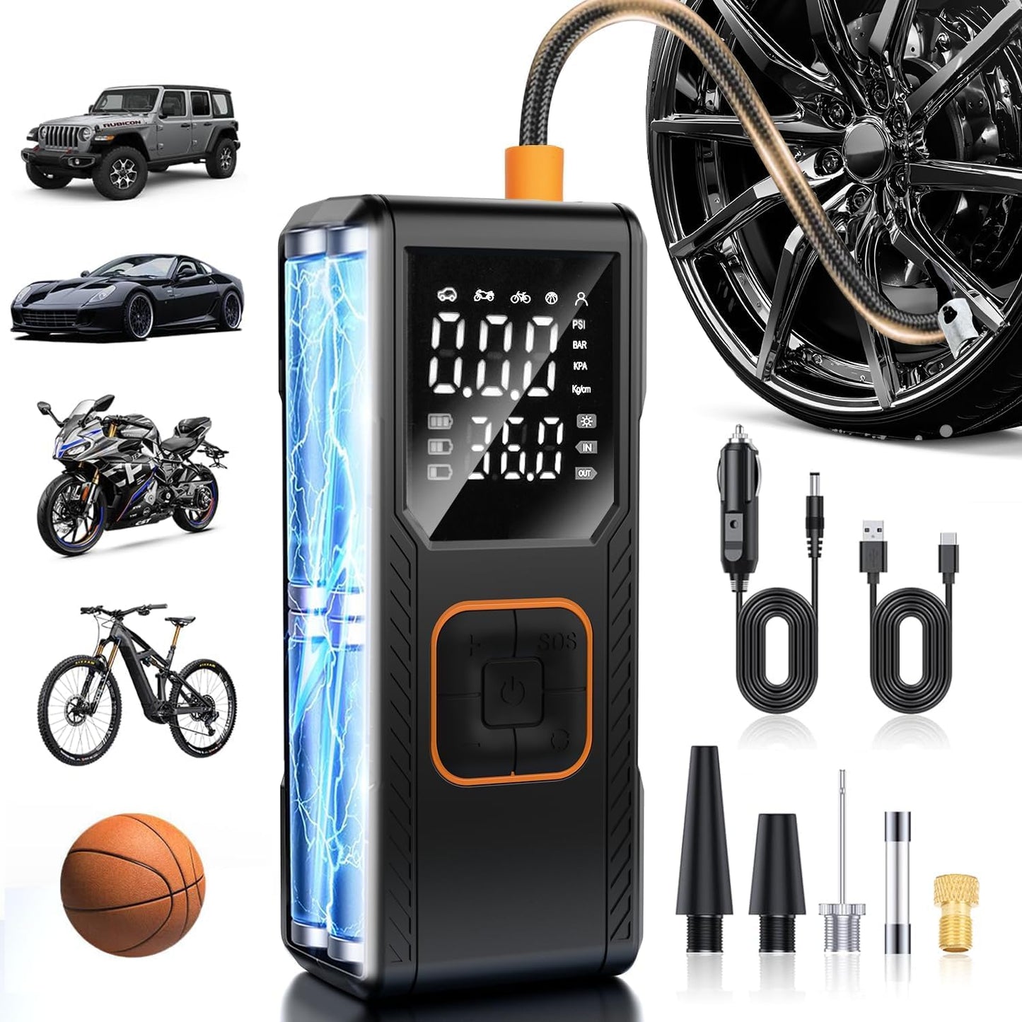 Tire Inflator Portable Air Compressor, 150PSI Cordless/12V DC Air Pump for Car Tires with Pressure Gauge, Auto Shut-Off, Faster Tire Inflator Bike Pump for Car, Motorcycle, Bicycle, Ball