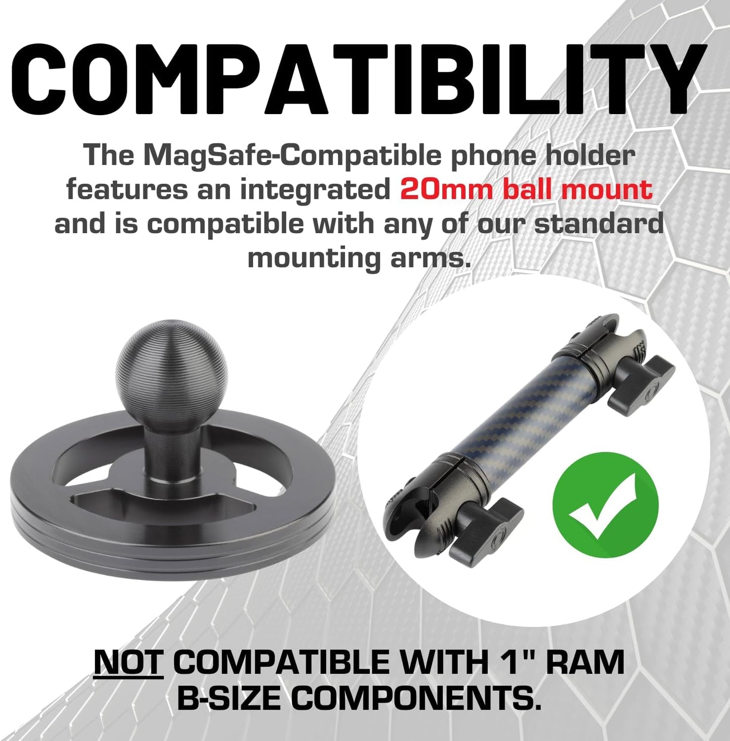 Bulletpoint Dash Mount Magnetic Cell Phone Holder Compatible with MagSafe iPhone Smartphones - 20mm (0.787 inches) Attachment Ball (MagSafe Holder only)
