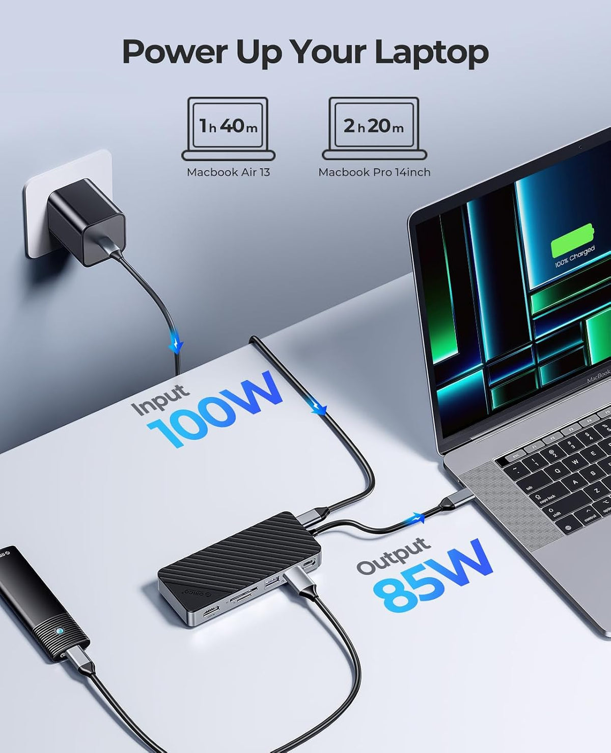 ORICO USB-C Hub with M.2 SSD Enclosure, 8-in-1 USB C Docking Station Fits M.2 NVMe/SATA SSD, 10Gbps, 4K@60Hz HDMI, 100W PD, SD/TF Card Reader
