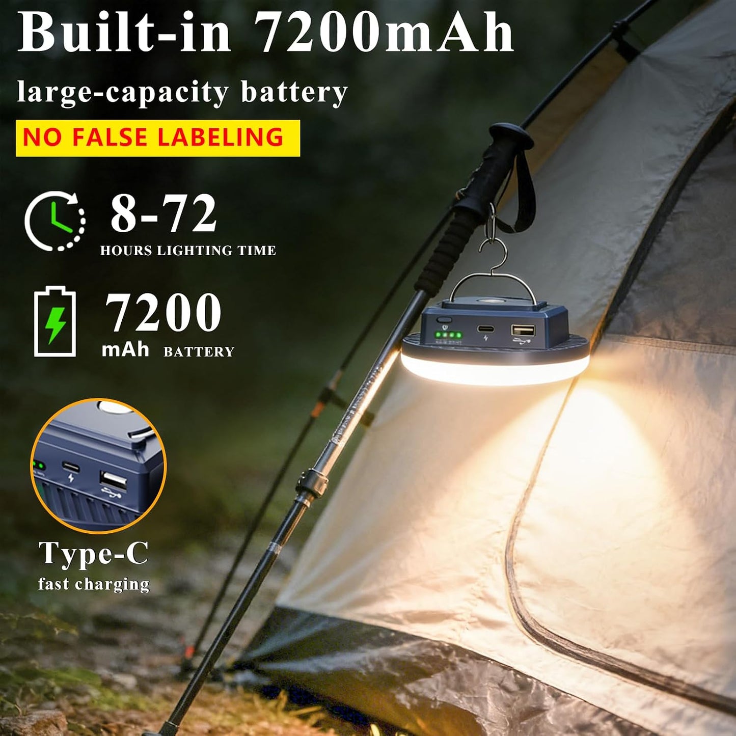 Camping Lights 13200 mAh 4500 Lumens 45W Portable Gear Power Outage USB Outdoor Rechargeable Magnetic Hanging Lantern Emergency Flashlight LED Canopy Tent Light