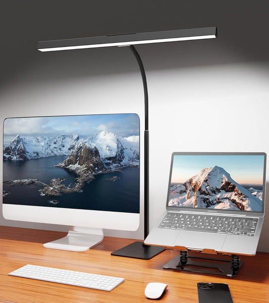 LED Desk Lamp for Home Office with Base, Eye-Caring Desk Light 12W | Tall Lamp for Computer Monitor Task Reading, Adjustable Gooseneck, 5 Dimmable Brightness & Color, USB Touch Control, Timer