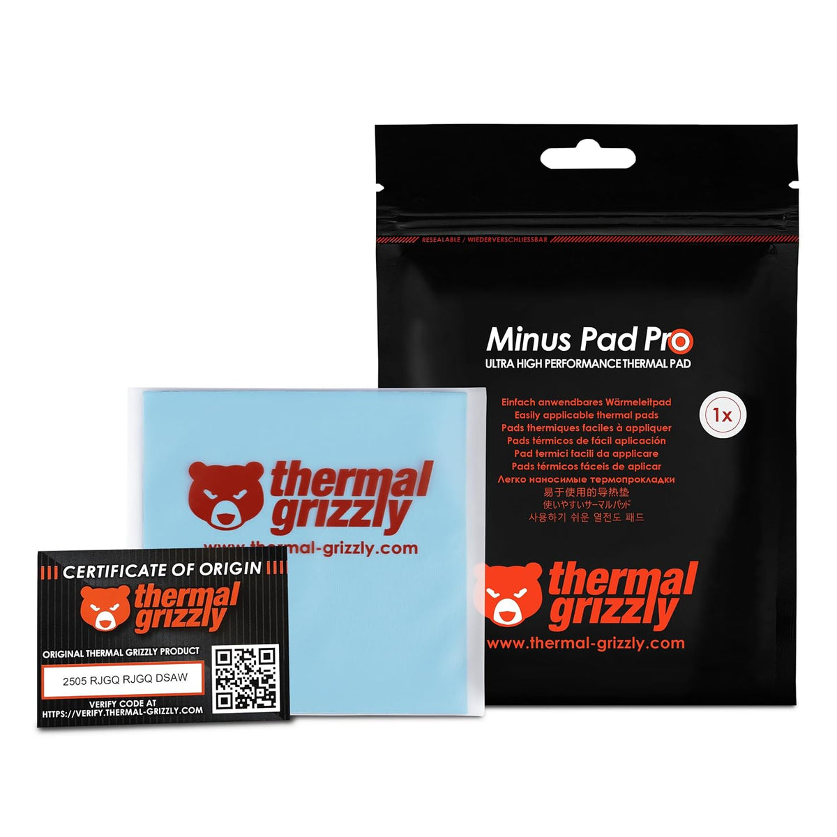 Thermal Grizzly Minus Pad Pro - 100x100x1.5mm Thermal Interface Pad, Electrically Non-Conductive, High Thermal Conductivity & Compressibility for SSDs, GPUs & Electronics
