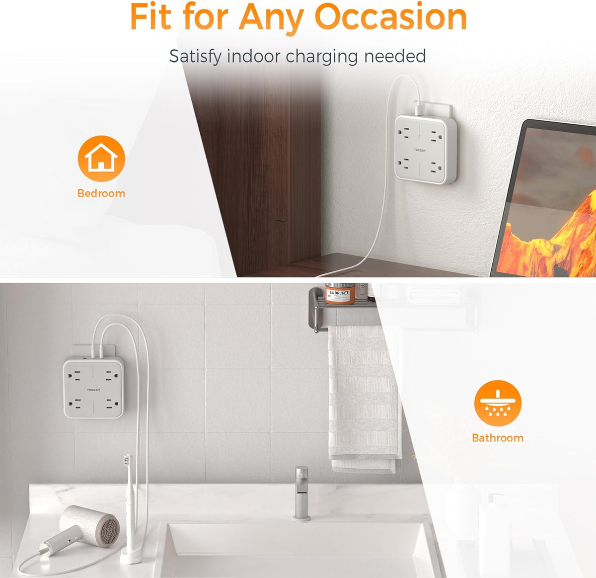 TESSAN Multi Plug Outlet Extender 4 Outlet Splitter
