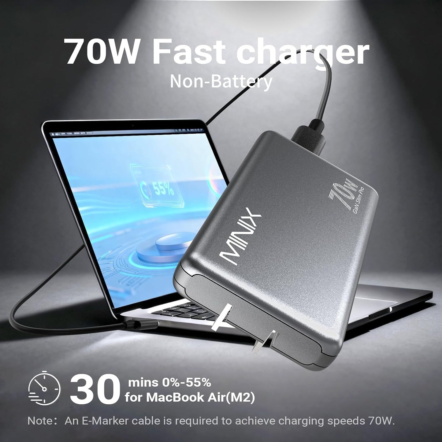 MINIX 70W Flat USB C Wall Charger, Slim Foldable Dual Type C GaN Plug | Fast Charging Block for iPhone 17 16 15 Pro Max, MacBook Air, iPad Pro, Galaxy S25 S24, Pixel 10, Steam Deck