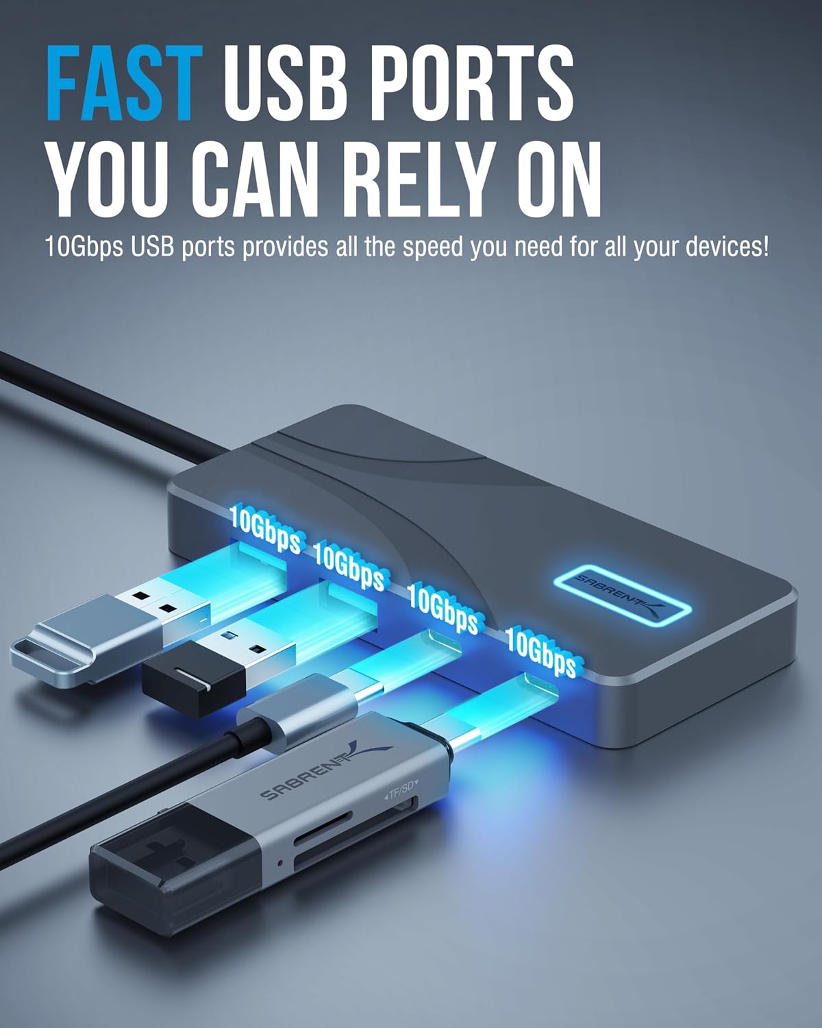 SABRENT USB-C Hub 5-in-1, 10Gbps, 4K HDMI, 100W PD (HB-TG5P) | USB-A & USB-C; single 4K@60Hz HDMI; 80W laptop charging; aluminum; MacBook, iPad, laptops; powered usb c hub