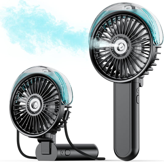 SWEETFULL Portable Misting Fan - 180° Foldable Handheld Personal Fan with Mist Spray, 3 Speeds, 30ml Water Tank, USB Rechargeable for Travel, Outdoors, Makeup, Camping, Home, and Office Use