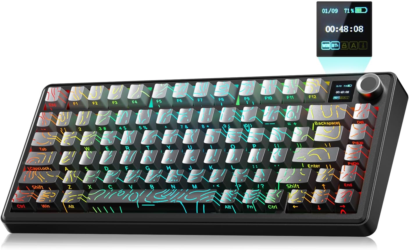 Aula F75 Wireless Mechanical Keyboard,Creamy Keyboard with RGB Backlit Hot Swappable, 81 Keys 75% Layout Gaming Keyboard, Bluetooth/2.4GHz/Type-C, Creamy Sounding - Reaper Switches