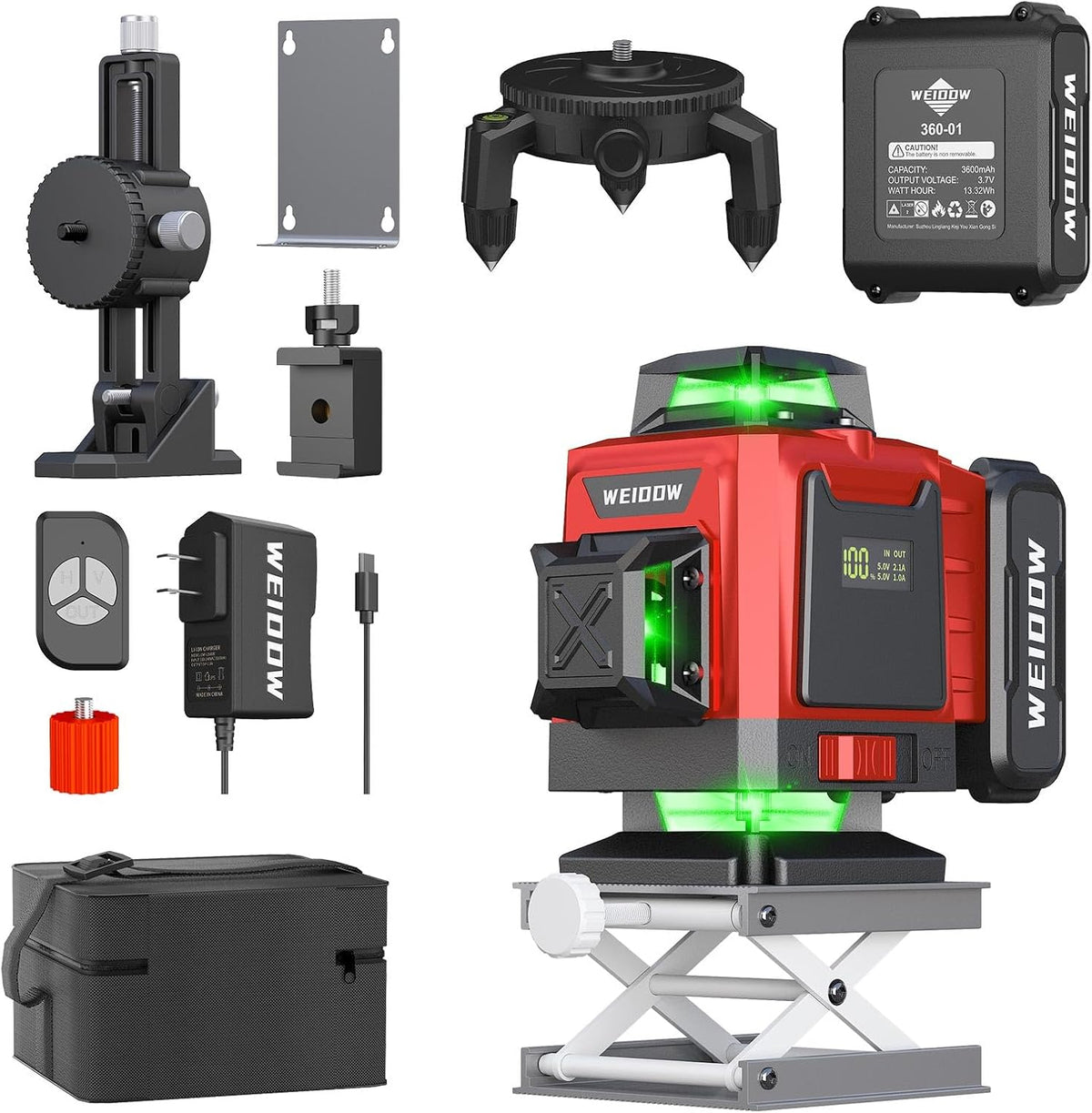 WEIDDW Laser Level 360° Green Cross Line Self Leveling Laser Measuring Tool